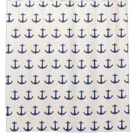 Navy Blue Nautic Classic Anchor Duschvorhang