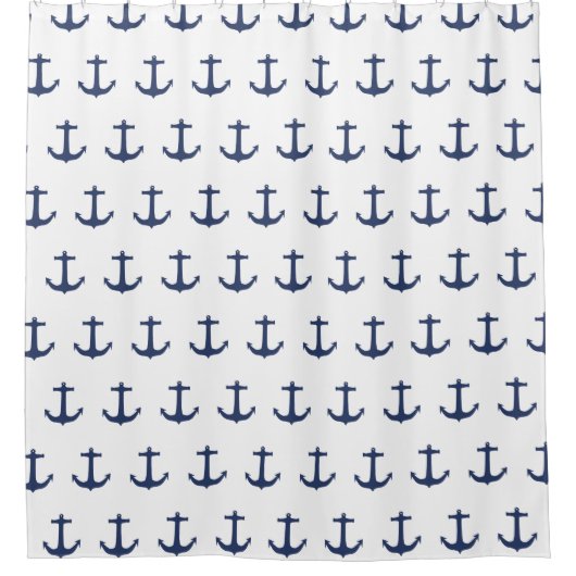 Navy Blue Nautic Classic Anchor Duschvorhang (Vorderseite)