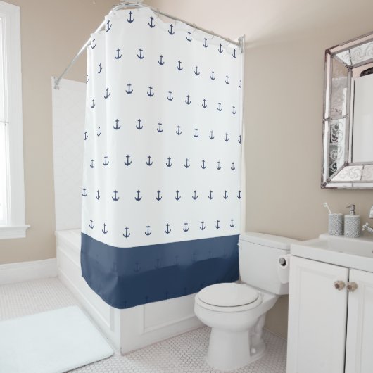 Navy Blue Nautic Classic Anchor Duschvorhang (Beispiel)