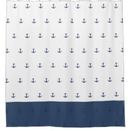 Navy Blue Nautic Classic Anchor Duschvorhang