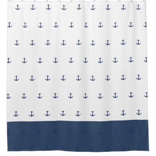 Navy Blue Nautic Classic Anchor Duschvorhang (Vorderseite)