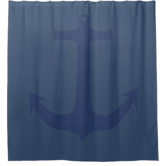Navy Blue Nautic Classic Anchor Duschvorhang (Vorderseite)