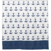 Navy Blue Nautic Classic Anchor Duschvorhang (Vorderseite)