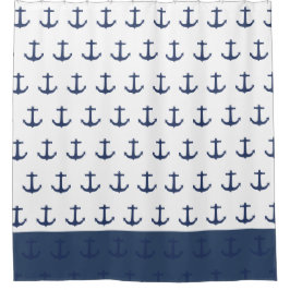 Navy Blue Nautic Classic Anchor Duschvorhang