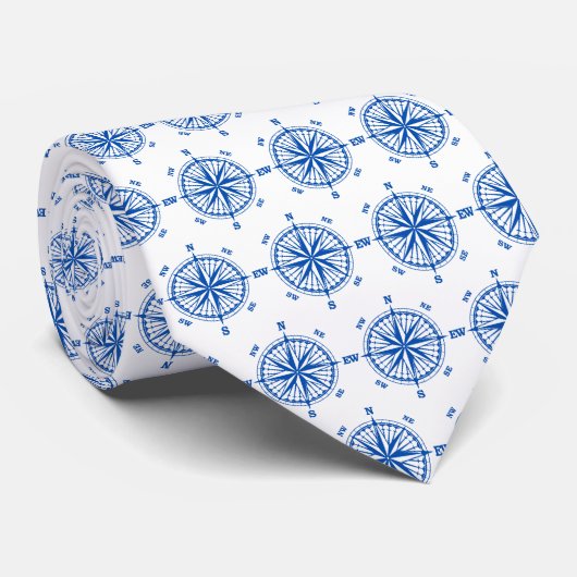 Navy Blue Nautic Compass Krawatte (Gerollt)