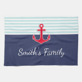 Navy Blue Nautic Design Custom Family Name Küchentuch (Horizontal)