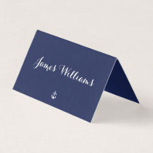 Navy Blue Nautic Faltplace Setting Cards