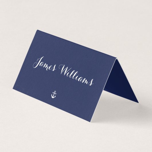 Navy Blue Nautic Faltplace Setting Cards (Vorderseite)
