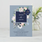 Navy Blue Nautic Floral Save The Date (Stehend Vorderseite)