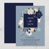 Navy Blue Nautic Floral Save The Date (Vorne/Hinten)