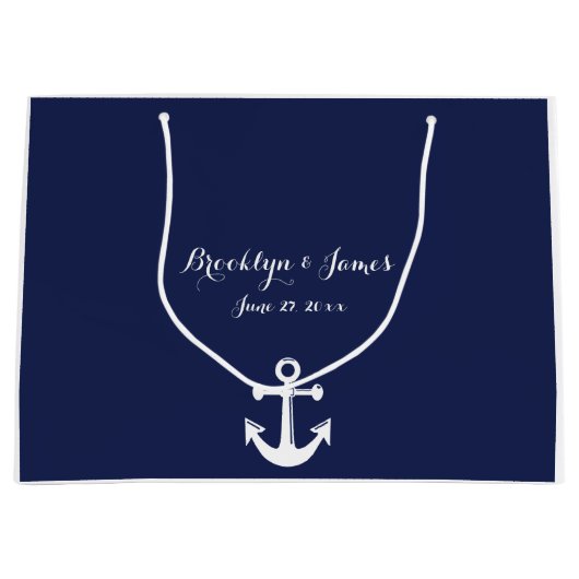 Navy Blue Nautic große Geschenktaschen für Hochzei Geschenktüte (Vorderseite)