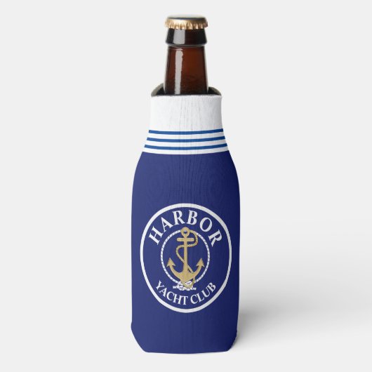 Navy Blue Nautic Mit Monogramm Bottle Cooler Flaschenkühler (Flaschenvorderseite)