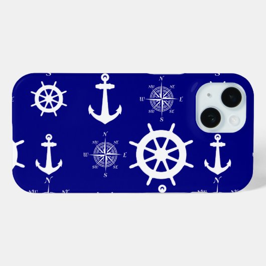 Navy Blue Nautic Pattern Case-Mate iPhone Hülle (Rückseite (Horizontal))
