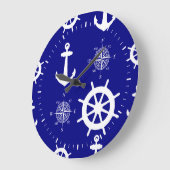 Navy Blue Nautic Pattern Große Wanduhr (Winkel)