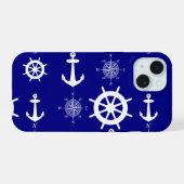 Navy Blue Nautic Pattern iPhone 15 Hülle (Rückseite (Horizontal))