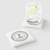 Navy Blue Nautic Rope & Anchor Boat Name Steinuntersetzer (Seitenansicht)