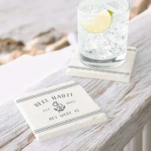 Navy Blue Nautic Rustic Anchor Name Steinuntersetzer