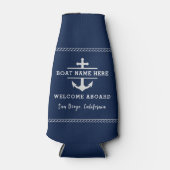 Navy Blue Nautic Willkommen auf dem Schiff Name An Flaschenkühler (Vorderseite)
