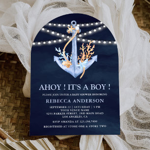 Navy Blue Nautical Anchor Arch Baby Dusche Einladung