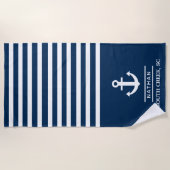 Navy Blue Nautical Anchor Custom Monogram Name Strandtuch (Vorderseite)