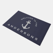 Navy Blue Nautical Anchor Custom Welcome Fußmatte (Schrägansicht)