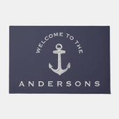 Navy Blue Nautical Anchor Custom Welcome Fußmatte (Vorderseite)