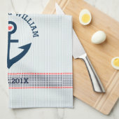 Navy Blue Nautical Anchor & Decorative Streifen Handtuch (Viertel Falte)