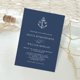 Navy Blue Nautical Anchor Monogram Minimal Wedding Einladung