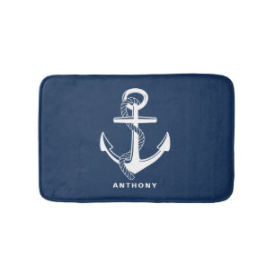 Navy Blue Nautical Anchor Personalisiert Bath Mat Badematte