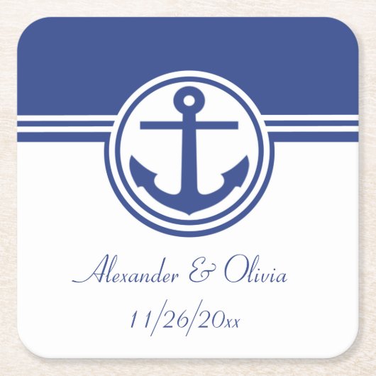 Navy Blue Nautical Anchor Rechteckiger Pappuntersetzer (Vorderseite)