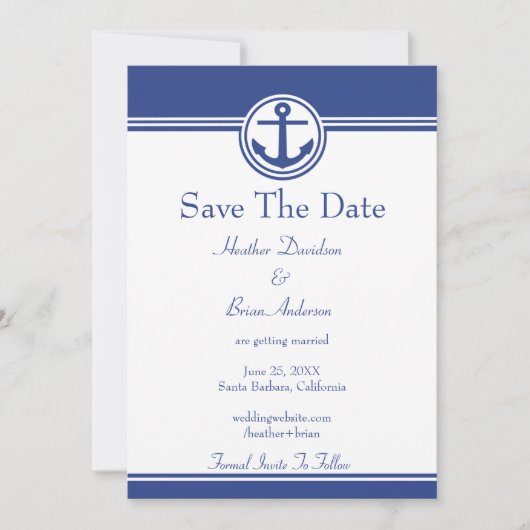 Navy Blue Nautical Anchor Save the Date (Vorderseite)