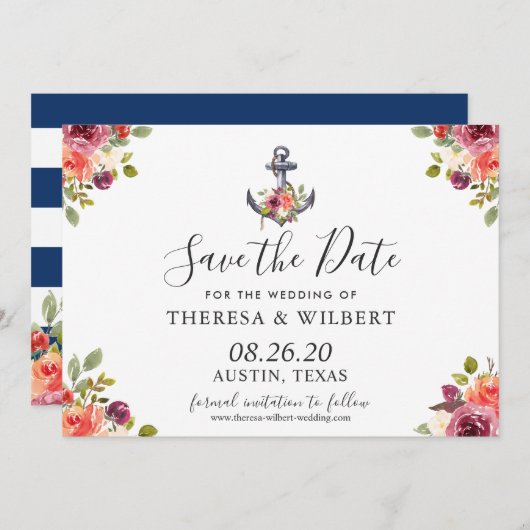 Navy Blue Nautical Anchor Save the Date (Vorne/Hinten)