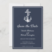 Navy Blue Nautical Anchor Save the Date Einladung (Vorderseite)