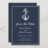 Navy Blue Nautical Anchor Save the Date Einladung (Vorne/Hinten)