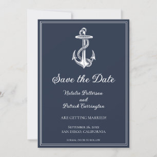 Navy Blue Nautical Anchor Save the Date Einladung