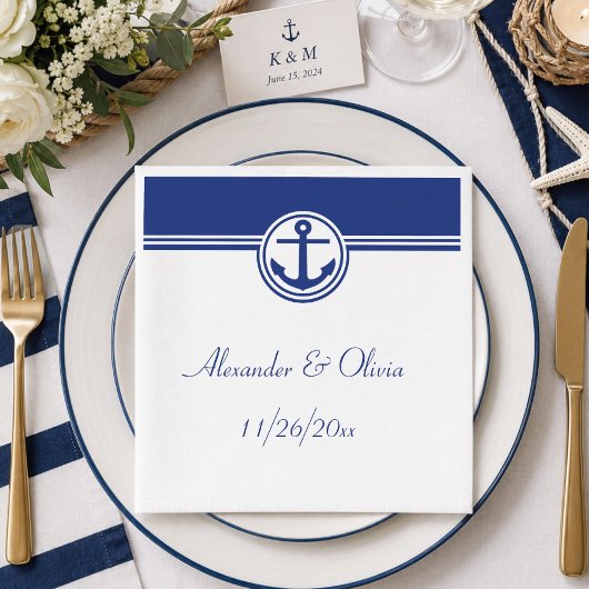 Navy Blue Nautical Anchor Serviette