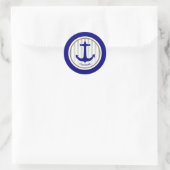 Navy Blue Nautical Anchor Stripes Runder Aufkleber