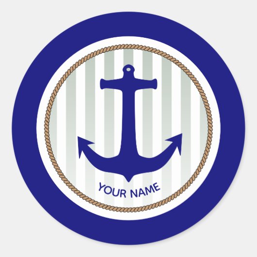 Navy Blue Nautical Anchor Stripes Runder Aufkleber