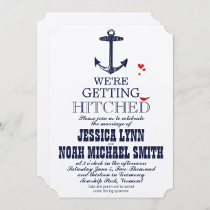 Navy Blue Nautical Anchor Typografy Red Wedding Einladung