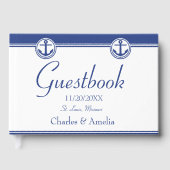 Navy Blue Nautical Anchor Wedding Day Guestbook Gästebuch (Vorderseite)