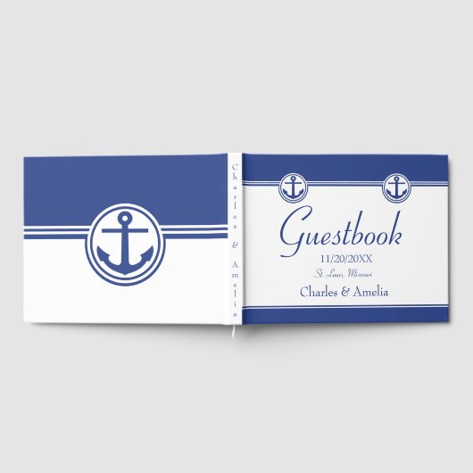 Navy Blue Nautical Anchor Wedding Day Guestbook Gästebuch (Voll)