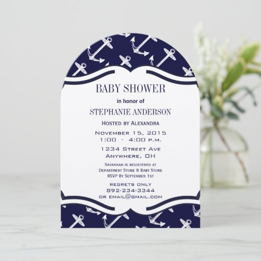 Navy Blue Nautical Baby Boy Dusche Einladung (Stehend Vorderseite)