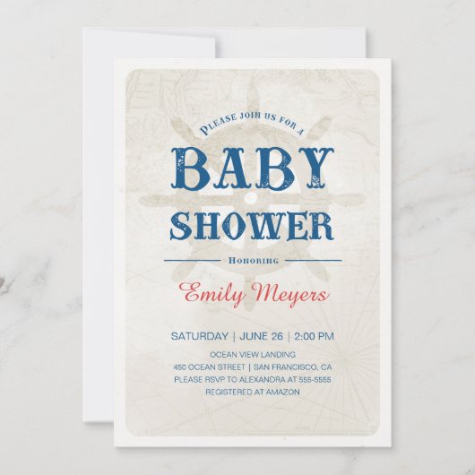 Navy Blue Nautical Baby Shower Einladung (Vorderseite)