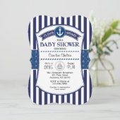 Navy Blue Nautical Baby Shower Einladung (Stehend Vorderseite)