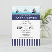 Navy Blue Nautical Baby Shower Einladung (Stehend Vorderseite)