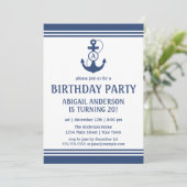 Navy Blue Nautical Birthday Party Einladungen (Stehend Vorderseite)