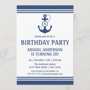 Navy Blue Nautical Birthday Party Einladungen