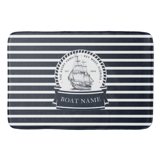 Navy Blue Nautical Boat Personalisiert Badematte (Vorderseite)
