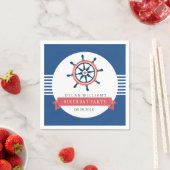 Navy Blue Nautical Boat Wheel & Stripes Serviette (Beispiel)