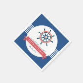 Navy Blue Nautical Boat Wheel & Stripes Serviette (Ecke)